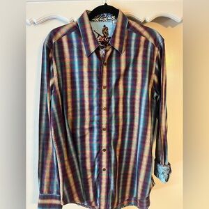 Robert Graham Shirt Mens M Colorful Button Up Chiswick Striped Flip Cuff Festive